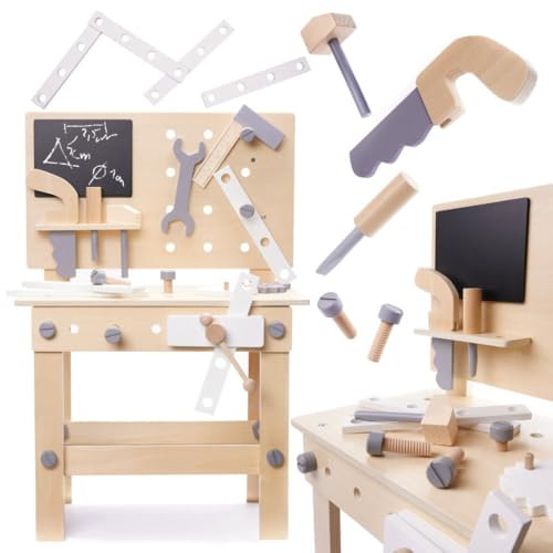 ikonka, DIY Workbench Wooden Workshop with Tools on a Table DIY Set Practical Creative Toy with Accessories