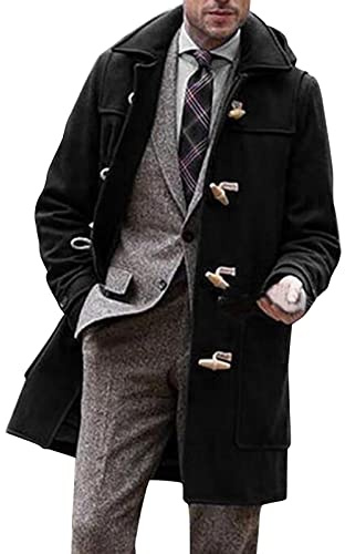 L9WEI Herrkappa höst vinter varm trenchcoat ledig varm dubbelknäppt herr vinter vindjacka revers ullrock för män, svart, XL
