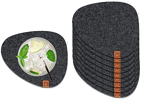 Miqio® Posavasos de fieltro de diseño Stone para vasos, sostenibles Öko-Tex, posavasos de fieltro | 10 posavasos para bebidas, vasos, velas, tazas, bares, decoración de mesa