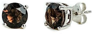 925 Sterling Silber Ohrstecker Ohrring für Damen Rauchiger Topas Edelstein Ohrstecker Ohrringes 8 mm Modern Design Rund Earrings Mode Schmuck für Geschenke