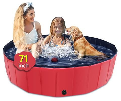 CACSPS Piscina Plegable para Perros de 180cm Pulgadas, Piscina portátil de plástico Duro de Gran tamaño para Perros, Gatos y niños y Mascotas, bañera de baño Plegable para Cachorros (Rojo)