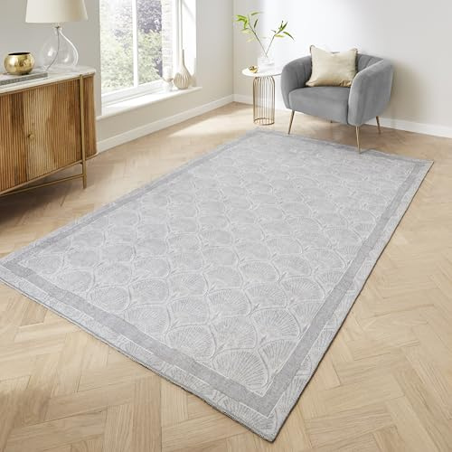 Think Rugs Catherine Lansfield Deco Peacock Washable Rug, Silver