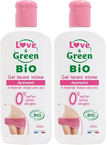 Love & Green - Gel Lavant Intime Apaisant Bio 200 ml - Fabriqué en France (Lot de 2)