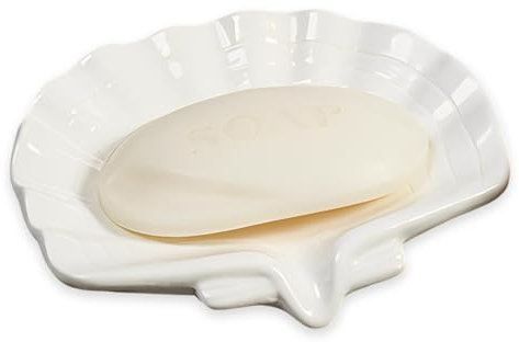 CHENKEE Porta Saponetta, Portasapone con Drenaggio,1 Pezzi Piattino Portasapone Ceramica,Facile Pulizia Porta Sapone Bagno,per Bagno,Lavello da Cucina(Bianco)