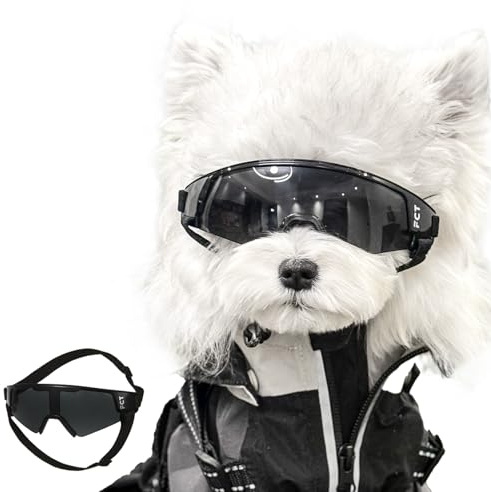 Dog Goggles for Small to Medium Breed, Dog Sunglasses UV Protection, Windproof & Anti-Fog, Puppy Sunglasses with Padded Frame and Adjustable Straps for Outdoor Riding, Driving（Black）