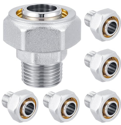 Yaocom 6 Pcs 3/4 x 1/2 Straight Air Piping Fittings, Brass-nickel Plated, 200psi, Tubing Fittings for Shop Compressed Air Line System Kit