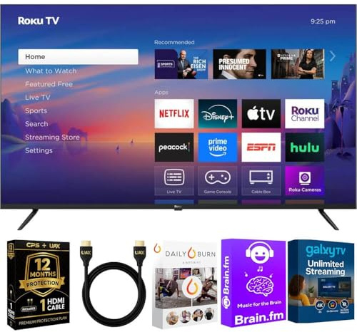 Roku 50-Inch Select Series 4K UHD Smart TV - HDR, Dolby Audio, Compatible with Alexa, Voice Remote, Bluetooth Mode, w/AUX HDMI Cable, CPS 1-Year Protection Plan + Streaming kit