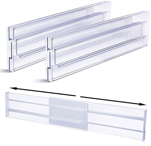 Yyyuluo 2 Pack 3.1 High Profile Drawer Dividers Organisers - Adjustable 10.8-20.5 Width, Clear Plastic for Underwear, Socks, Baby Essentials, Cosmetics
