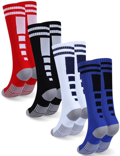 DASHUAIGE 4er-Set Kinder-Fußballsocken, Sportstrümpfe Größe 30-37 für Jungen und Mädchen (5-12 Jahre)