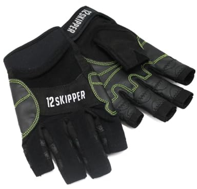 12skipper Vasco da Gama - Guanti da vela, con dita corte, taglia M, colore: Nero