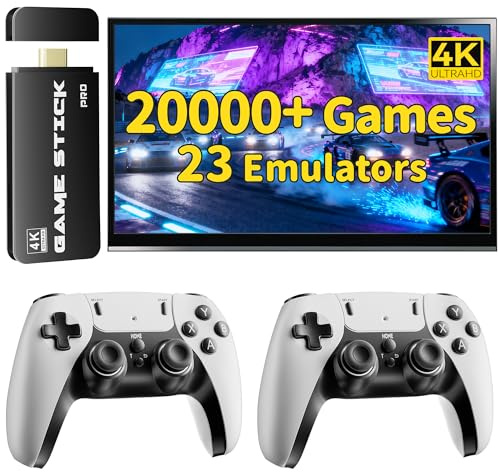Plug-and-Play Retro Game Stick for TV with 4K HDMI, 20,000+ Classic Games & Dual Wireless Controllers (64GB, Black)