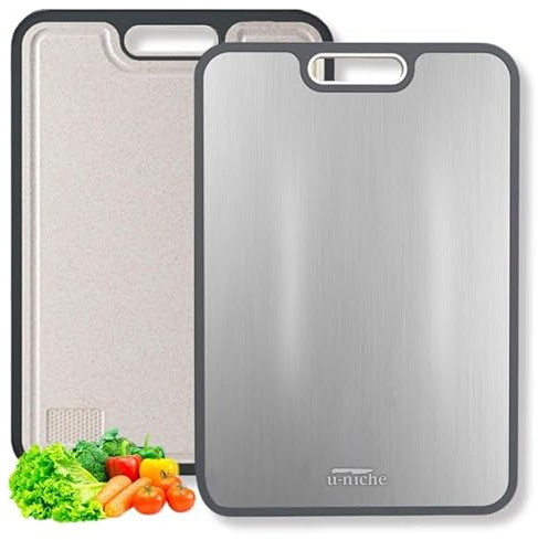U-Niche Titanium Cutting Board, Wheat Straw Double-Sided Cutting Board for Kitchen, Hygienic, Quick-Dry, Scratch-Resistant with Built-In Ginger Grinder, Kitchen Gift for Home Cooks