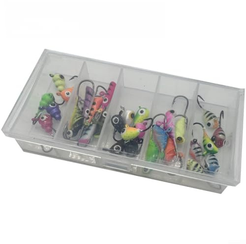 30-Piece Ice Fishing Jig Set – Luminous Crankbaits for Walleye, Trout & Panfish, 15–28mm Sizes, Multicolored Metal Jig Heads