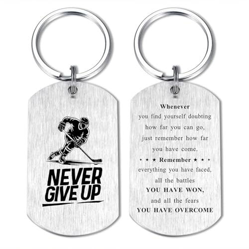 Alotozo Ice Hockey Gifts - Ice Hockey Keychain for Men, Never Give Up Inspirational Key Chain Gift for Ice Hockey Players Athletes, Christmas Fathers Day Birthday