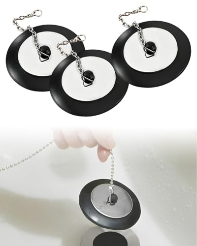 YIPFEN Tappo Scarico Universale, Set 3 Pezzi Gomma con Nucleo in Acciaio e Catena 10cm, per Lavandino Bagno, Cucina, Vasca, Bidet. Anti-Perdita & Durevole.
