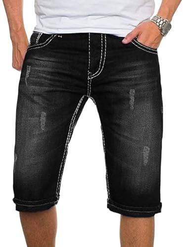 Pantalones Cortos Vaqueros Ajustados para Hombre, Desgastados, elásticos, de Mezclilla, Estilo Pitillo, Informales, de Verano, hasta la Rodilla, Color Negro, Talla pequeña.