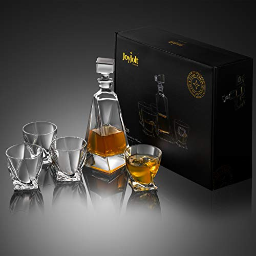 JoyJolt Atlas 5-Piece Luxury Crystal Whiskey Decanter Set, 22 oz Decanter & 4 x 10.8 oz Old Fashioned Whiskey Glasses