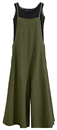 Petos de Pantalones Largo Mujer Petos De Lino Casual Verano Baggy Harem Mono Sin Mangas Suelto Moda Bolsillos Overoles Jumpsuit Tirantes Playa Fiesta Oficina Pierna Ancho Pantalones Talla Grande L