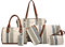 2E-youth Damen Set Tote Handtasche Umhängetasche Geldbörse, 2E-Streifen, Grau