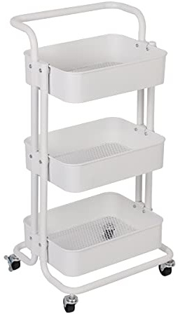 T-LoVendo Carro De Cocina Metalico con Ruedas. Carrito Auxiliar Multiuso.3 Cajones de Almacenamiento. 85x43x37cm. Ideal para Frutas, Verduras, Cocina, Salón, Oficina. Color Blanco