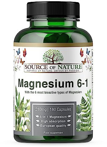 Magnesium Komplex 6-1 1500 mg Täglich | 400 mg Elementares Magnesium | Oxid, Bisglycinat, Malat, Taurat, Citrat & Aspartat | 180 Vegane Kapseln | Hochdosiert & Hohe Bioverfügbarkeit