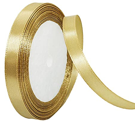 10mm Champagne Gold Ribbon for Gift Wrapping,22m Fabric Thick Satin Ribbon Gold Bow for Gift Wrapping,Ribbons for Balloons,Crafting,Hair,Bouquets,Wedding, Car,Presents,Cake,Christmas Party Decorations