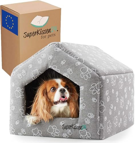 SuperKissen24. Hundehütte Indoor - Hundebett - Hundebox für Kleine Mittlere und Große Hunde und Katzen - Wasserdicht Hundehöhle - Katzenhöhle - 42x48x38 cm - Claw Grau
