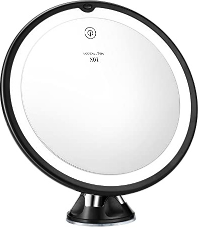SNOWFLAKES SNOWFLAKES 10x Magnifying Mirror with Light – 7.9 Make up Mirrors Lighted Magnifying and Suction Cups – Easy to Handle Lighted Makeup Mirror– 360 Degree Swivel Joint