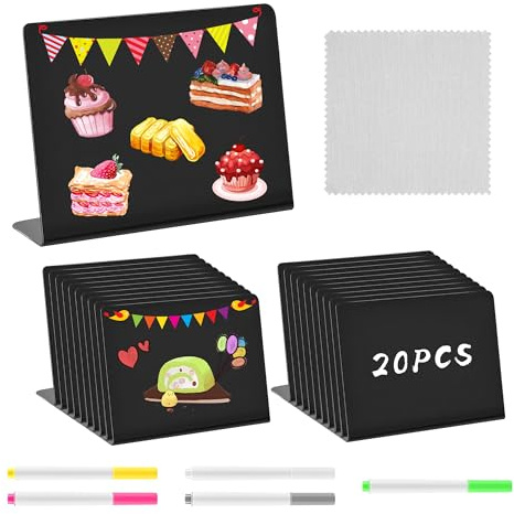 20 mini lavagne con 5 gessetti, piccole lavagne per scrivere segnaposto per buffet, matrimoni, feste, cartellini dei prezzi, caffè, 7,5 x 10 cm