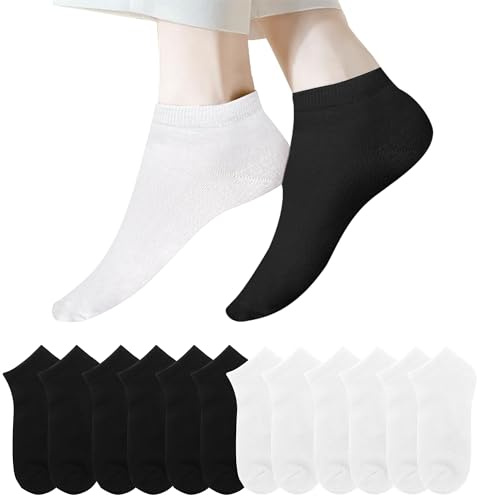 Lakpoau Chaussettes Homme Femme -Lot de 12 paires de Chaussettes de Sport Respirantes pour Homme et Femme - Chaussettes en Coton - Chaussettes de Course Unisexes 43-46 Noir Blanc