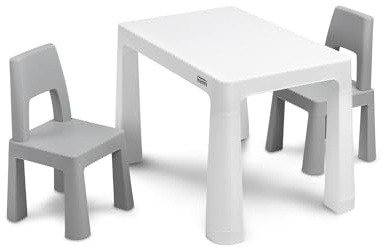 IKS2 Toyz Monti - Tavolo per bambini con 2 sedie - Gruppo seggiolino per bambini a partire dai 3 anni - Set di mobili per bambini tavolo e 2 sedie - Piccolo tavolo e sedie in plastica, per interni ed