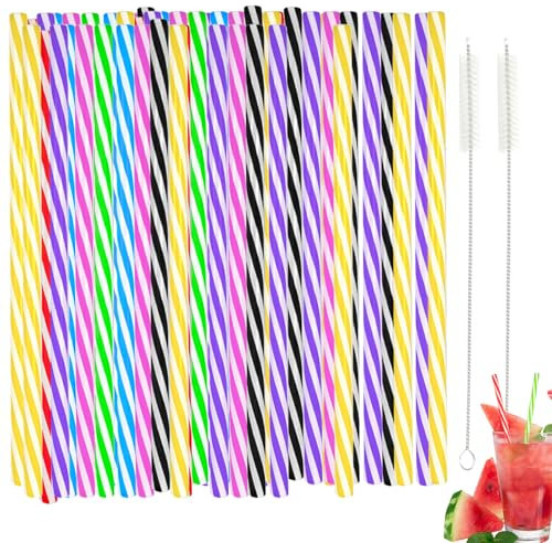 TAIXING 60 Pezzi Cannucce Riutilizzabili, Plastica, Resistente alla rottura, 7 Colori, 6,3 mm x 23 cm, 60 Count, Straws, Cannuccia