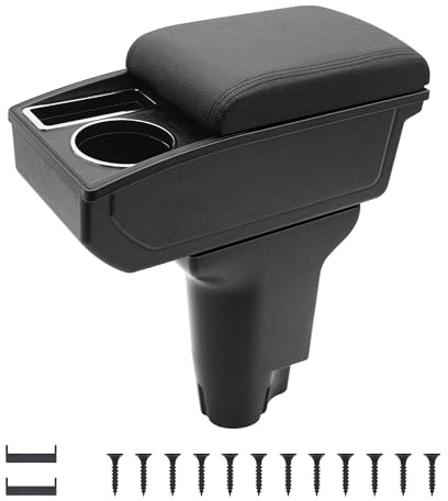 KAERGK Bracciolo per Auto per Fiat 500 Console Centrale Dell'auto Doppio Strato di Spazio con Portabicchieri Facile da Montare Pelle Confortevole e Resistente Nero (Linea Nera)