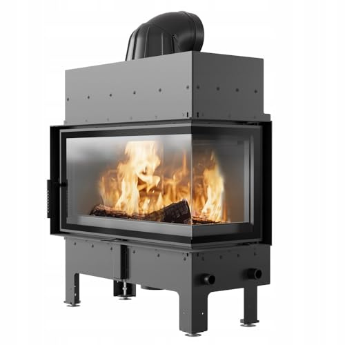 KRATKI Inserto per camino in acciaio a legna FLOKI 12 kW Ø200 destro A+ 2 e | Acciaio nero, efficienza 85,4%, classe A+. Ecodesign, BImSchV 2; per recupero calore.; combustione efficiente; angolare con