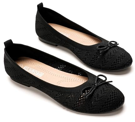 GLAMORA Bailarinas Mujer Manoletinas Punto Transpirable Lazo Frontal Zapatos Planos Flexibles Ligeros Cómodos Verano Primavera Calzado Tejido Perforado Suela Antideslizante Elegantes black-39