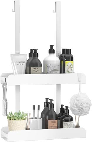 MEIJO Mensola per Doccia da Appendere Mensola per Doccia Senza Forare Shampoo Doccia Portaoggetti Doccia da Appendere con 4 ganci per Porta di Vetro Senza Telaio