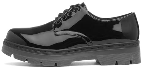 Lilley Womens Black Patent Chunky Lace Up Shoe - Size 5 UK - Black