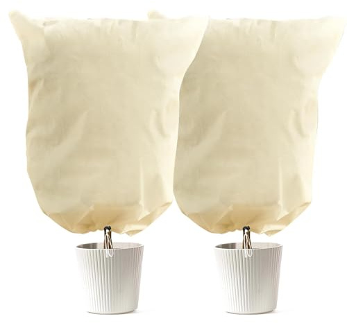 LCGOD Cappuccio Protezione Piante con Coulisse, Copertura Antigelo in Tessuto Non Tessuto 80g/m², Telo Protettivo Rinforzato per Piante in Vaso, Arbusti, Antivento e Anti-Strappo, 60x80cm,2 Pezzi