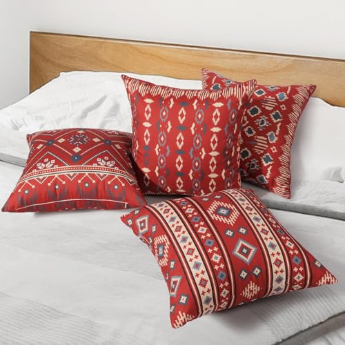 Betadistor Boho Red Cushion Covers Set of 4 (45 x 45 cm) 507-0133-02