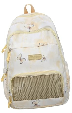 Zaino in nylon alla moda con decorazione a fiocco grande capacità borsa da scuola per studenti e donne giovani zaino coreano, Giallo