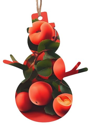 Red Apricot Patterns Wooden Ornaments - 6-Piece Set - Suitable for Decorating Christmas Trees, Doors, and Windows - Snowman Shape