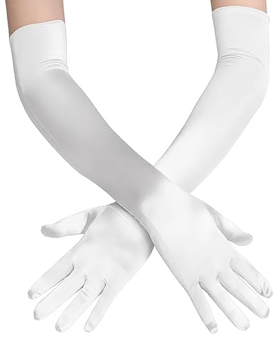 TENGWA 2 Paires Gants Longs Femme Blanc Gants Longs en Satin Élégant 55 cm Audrey Hepburn Accessoire Annee 20 Fête Opéra Carnaval Mariage Mariée Jeu de Rôle