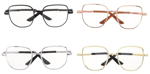 Alasum 4pcs Mini Eyeglasses with Metal Frames for Dolls and Pets, Square Lens Dollhouse Accessories for Crafting, Display, and Costume Use