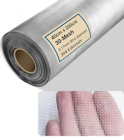 Fortspang 304 trådgaller i rostfritt stål, 30 nät, 1 mm, maskstorlek 40 x 200 cm, finmaskigt metallnät som sorkgaller, flugskärm, filtersil och musskydd för trädgård, hem och insektsskydd