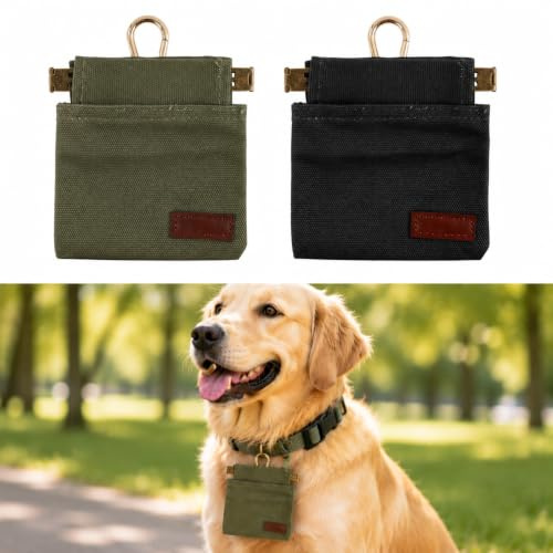 JXRSKJ 2PCS Sac à Friandise pour Chien Dressage, Pochette de Dressage Légère et Résistante à l’Eau, Sac Auto-Serrant avec Mousqueton pour Promenade, Éducation Canine et Entraînement en Extérieur