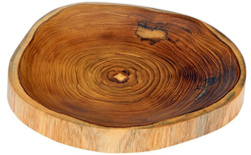 Unbekannt Rústico 23 cm Madera Pan Plato y Decoración, Madera de Teca Mano Bali Teca 04