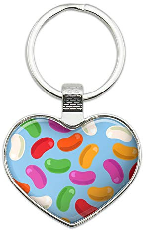 Jelly Bean Candy Pattern Keychain Heart Love Metal Key Chain Ring
