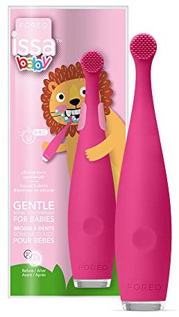 FOREO ISSA Baby Soft Sonic Toothbrush for Babies 0-4 Years, Strawberry Rose Lion