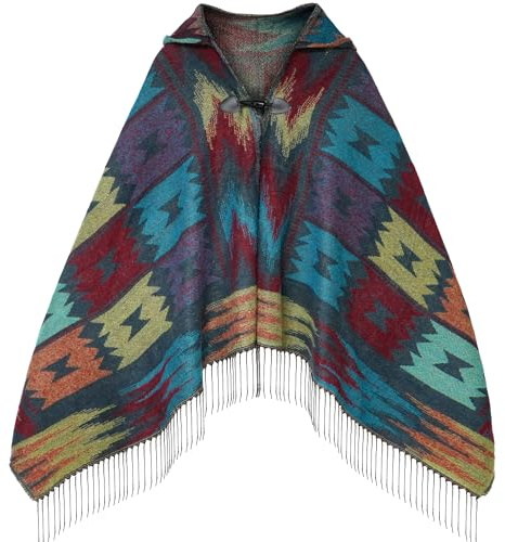 Uyuni Women's Bohemian Casual Shawl Fringe Poncho Cashmere Loose Vintage Patterned Cardigan