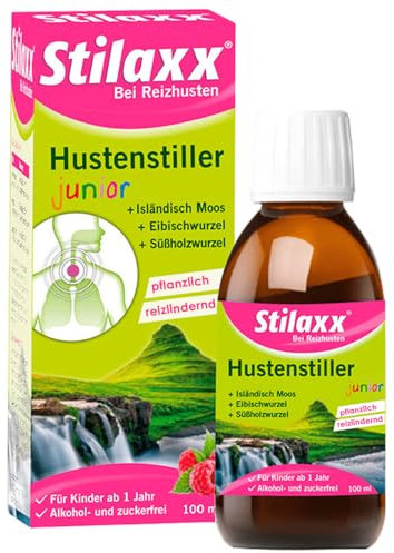 Stilaxx Hustenstiller junior 100 ml - bei Reizhusten und trockenem Husten - reizlindernde Wirkung bei Hustenreiz - bei Tag & Nacht - ab 1 Jahr - Himbeer-Geschmack